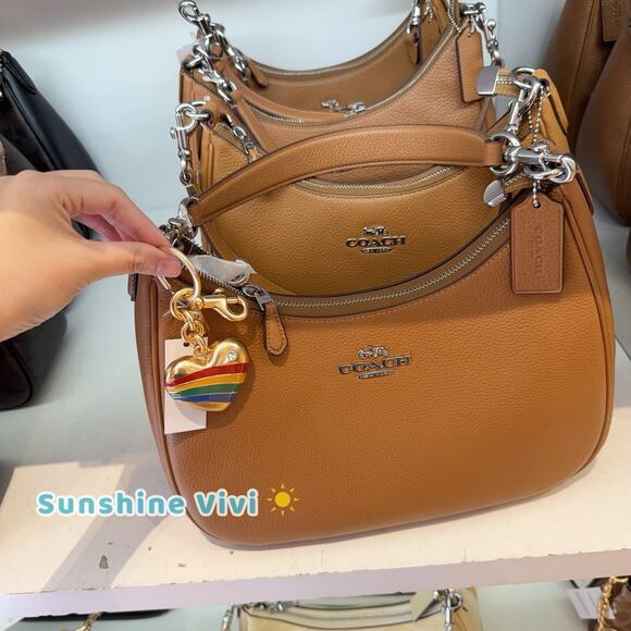 NWT Coach Rainbow Heart Brass Enamel Bag Charm Keychain Fob with Pouch CAX71 - Picture 2 of 6